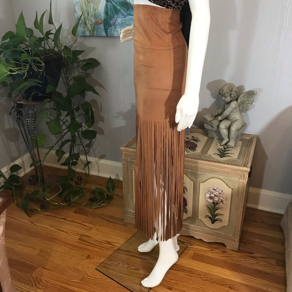 Brown Fringe Suede Skirt - Picture 2 of 9